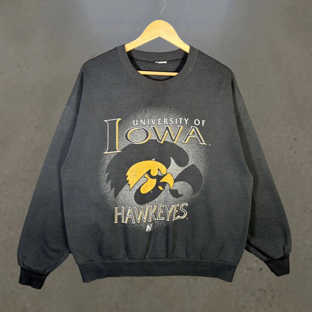 Vintage Hanes Sweatshirt Mens L Black 90s University College Faded Logo Embroidered Graphic Print Pullover Crew Neck Regular, Men's