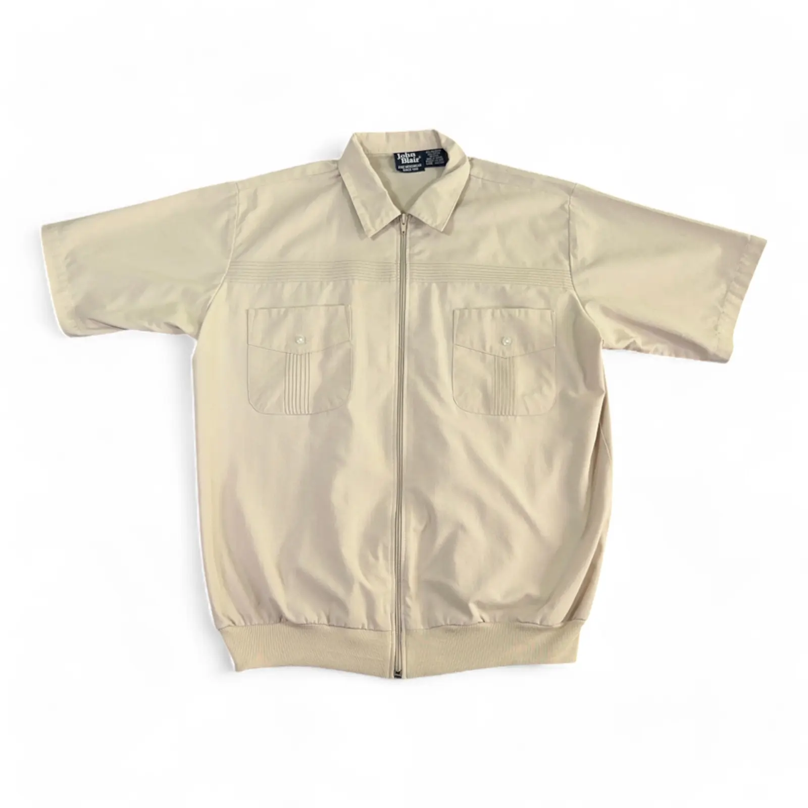 John Blair Guayabera Shirt Brown Zip Grandpa 90S, Men's (Size Large)