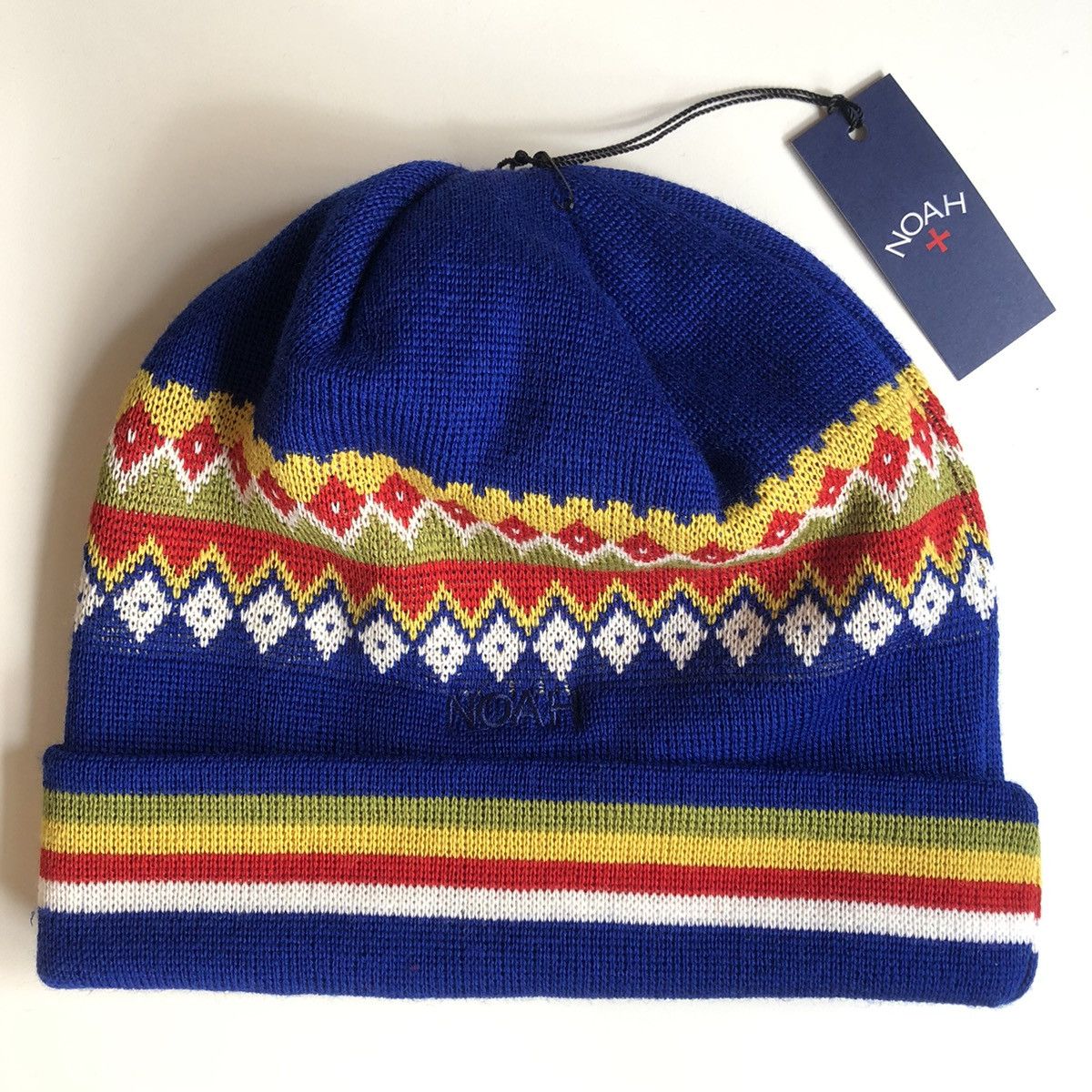 Noah Fair Isle Merino Blend Beanie in Blue, Men's