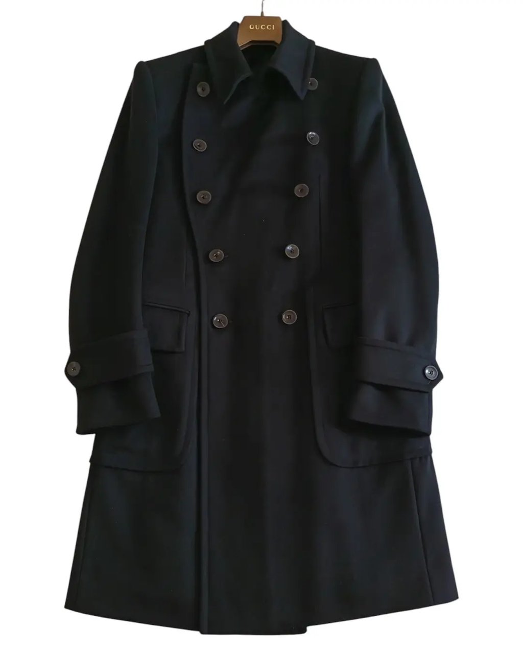 F/W 2001 Double Breasted Wool Coat By Tom Ford in Black, Men's