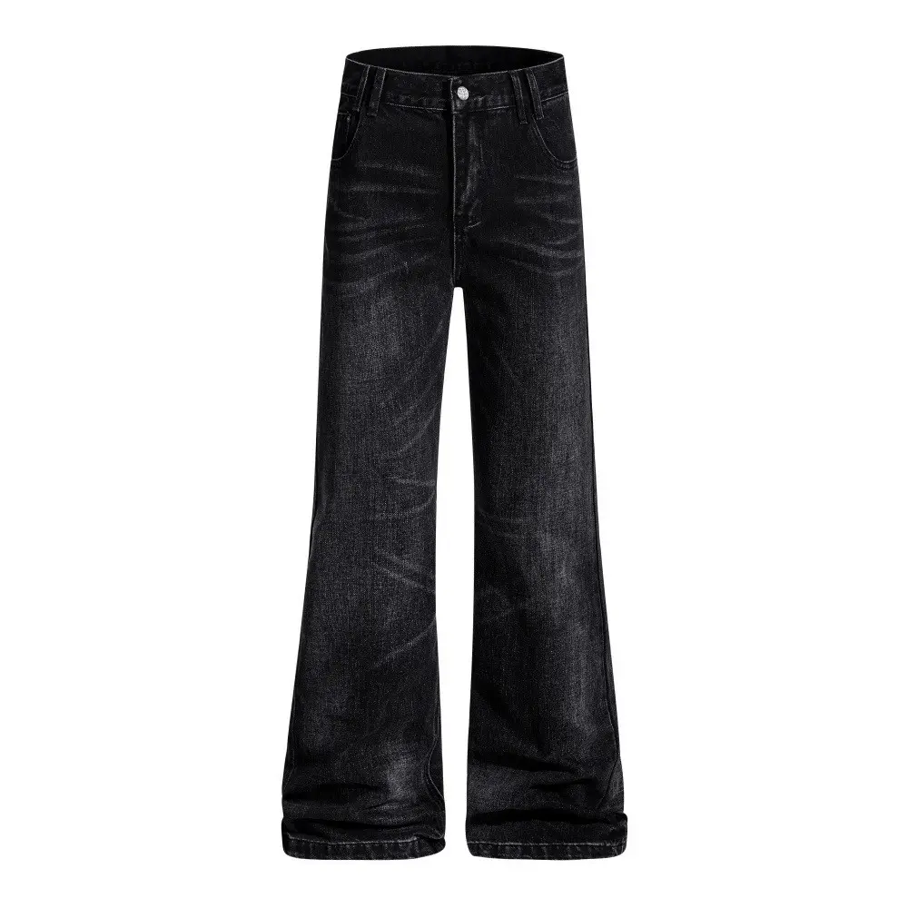 Vintage Men's Distressed Hippie Washed Flared Jeans in Black (Size 34)