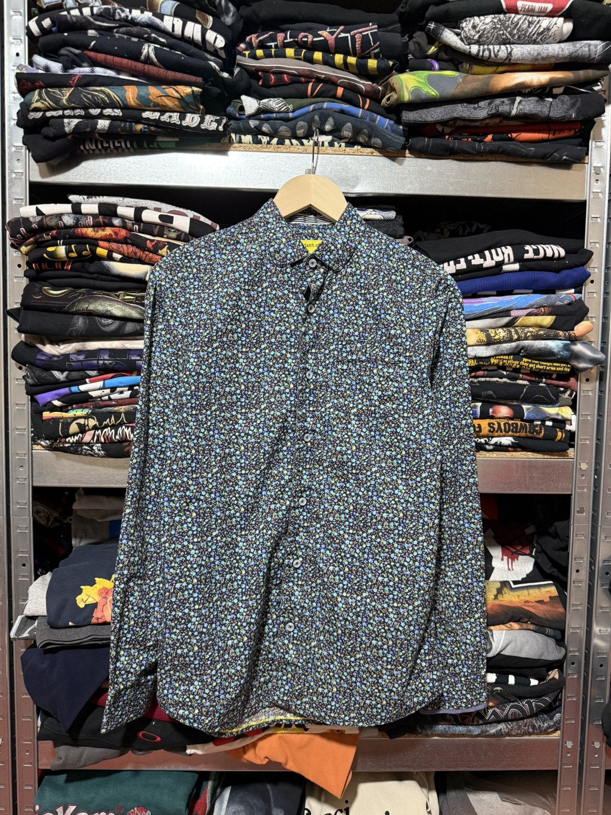 Descendant Of Thieves Jungle Foliage All Over Print Long Sleeve Button Shirt in Blue (Size Small)
