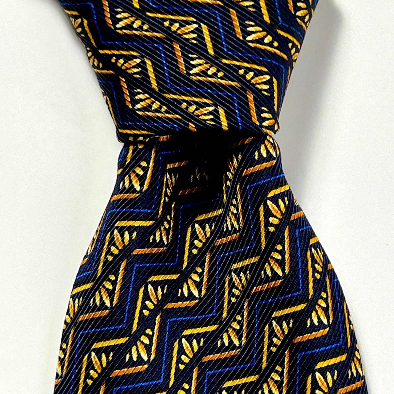 Altea Milano Men's Tie Blue Gold 100% Silk Striped Necktie