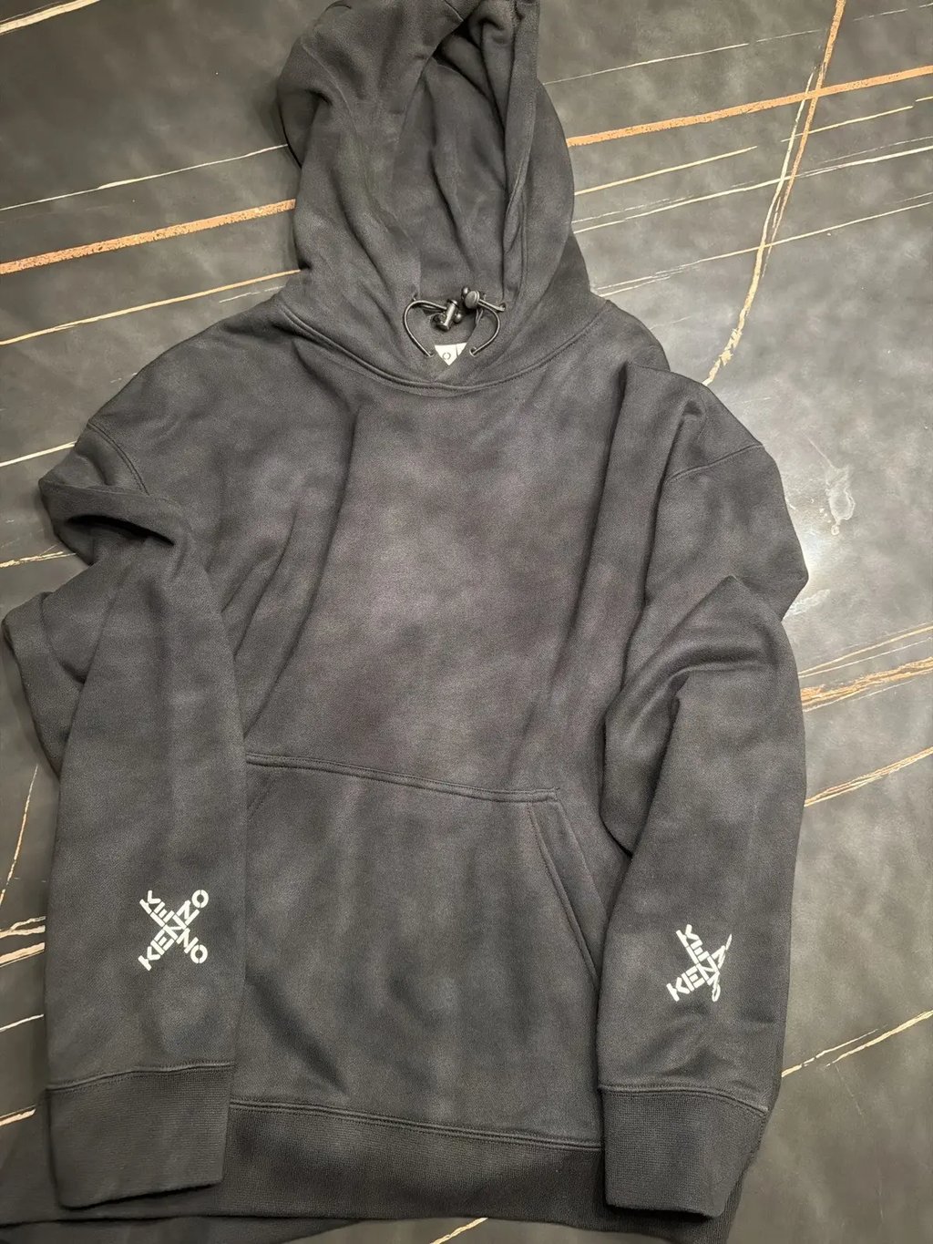 Black Kenzo Hoodie White Lettering Kenzo Cross, Men's (Size M)