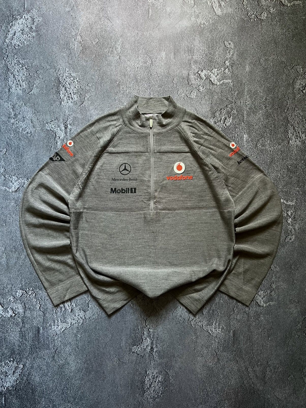 Mercedes Benz Vodafone Mclaren Mercedes F1 Team Quarter Zip Pullover in Grey, Men's (Size Large)