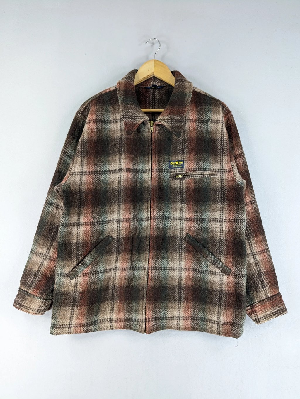 Vintage 90s Oshkosh B'gosh Checkered Tartan Wool Jacket, Men's (Size M)