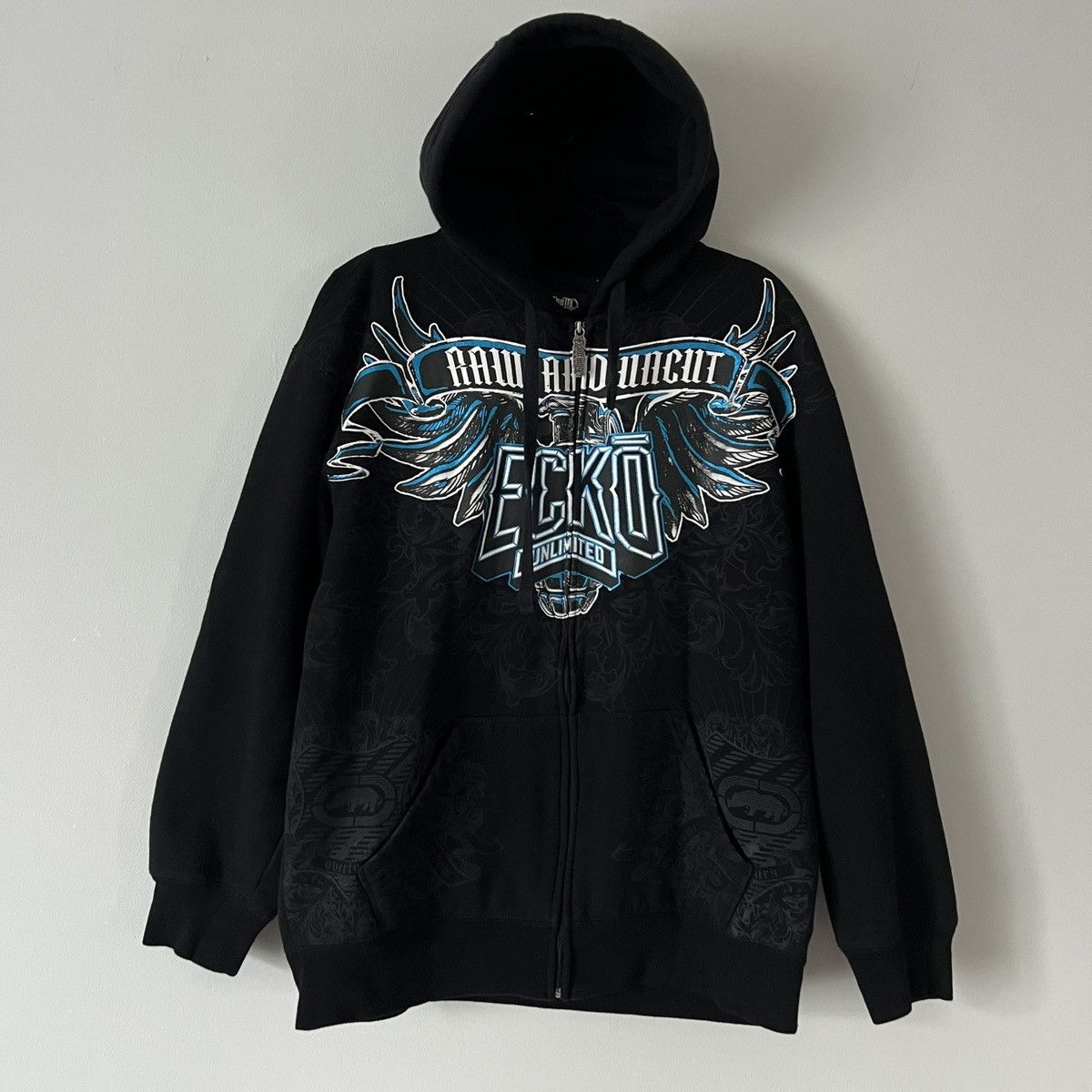 Y2K Ecko Unltd Zip Hoodie in Black, Men's (Size XL)