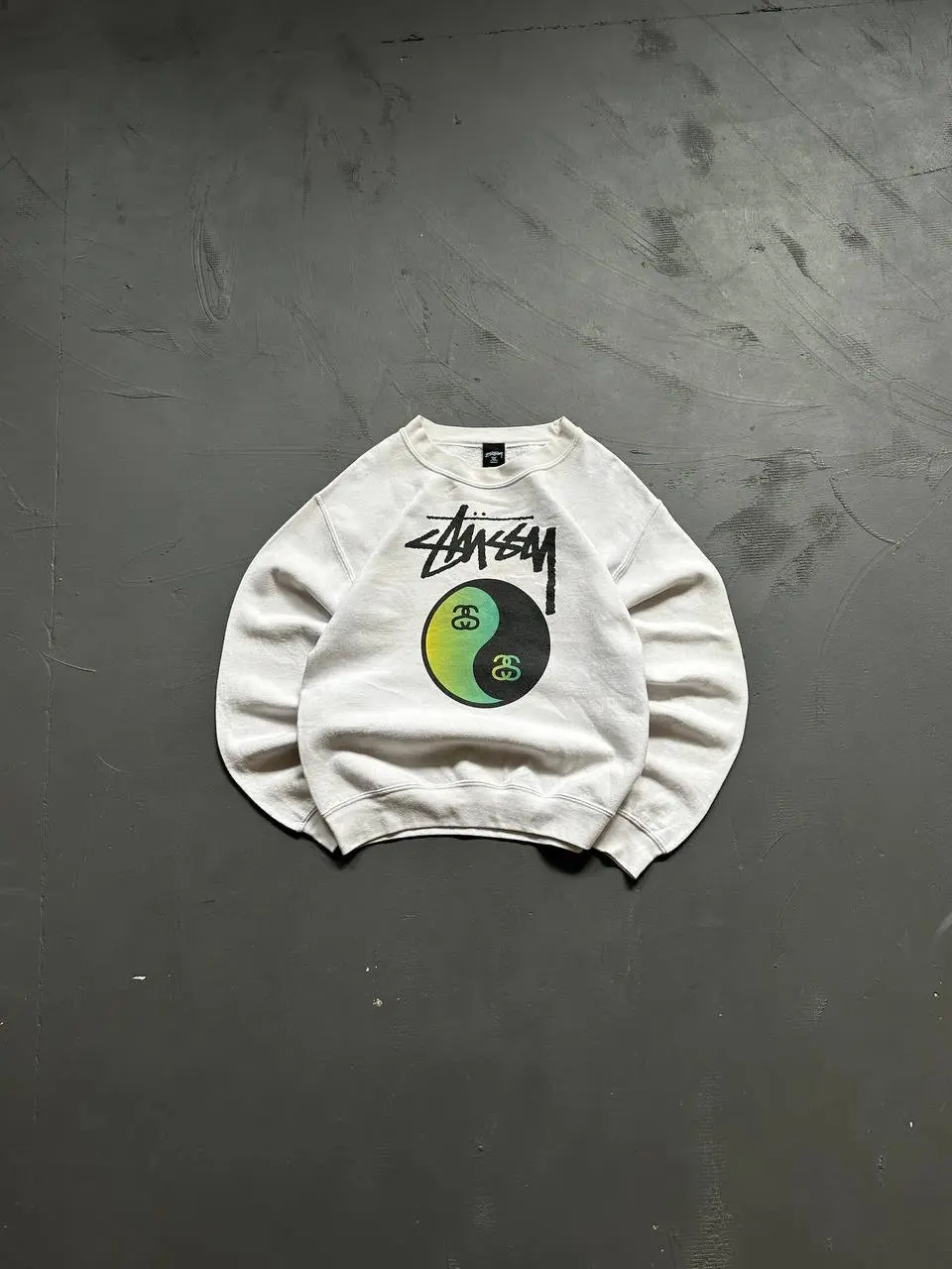 00S Stussy Vintage Big Logo Streetwear Baggy Fit Sweatshirt in White, Men's (Size Small)