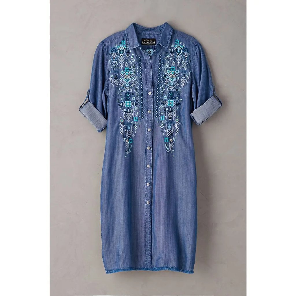 Overland Carley Indigo Tencel Embroidered Dress (S) in Blue, Women's