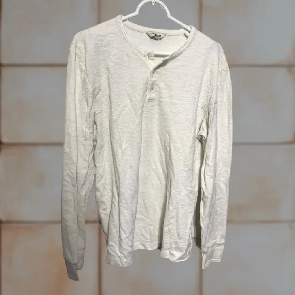 Club Monaco Henley Mens Large White Long Sleeve Cotton Slub Euc, Men's