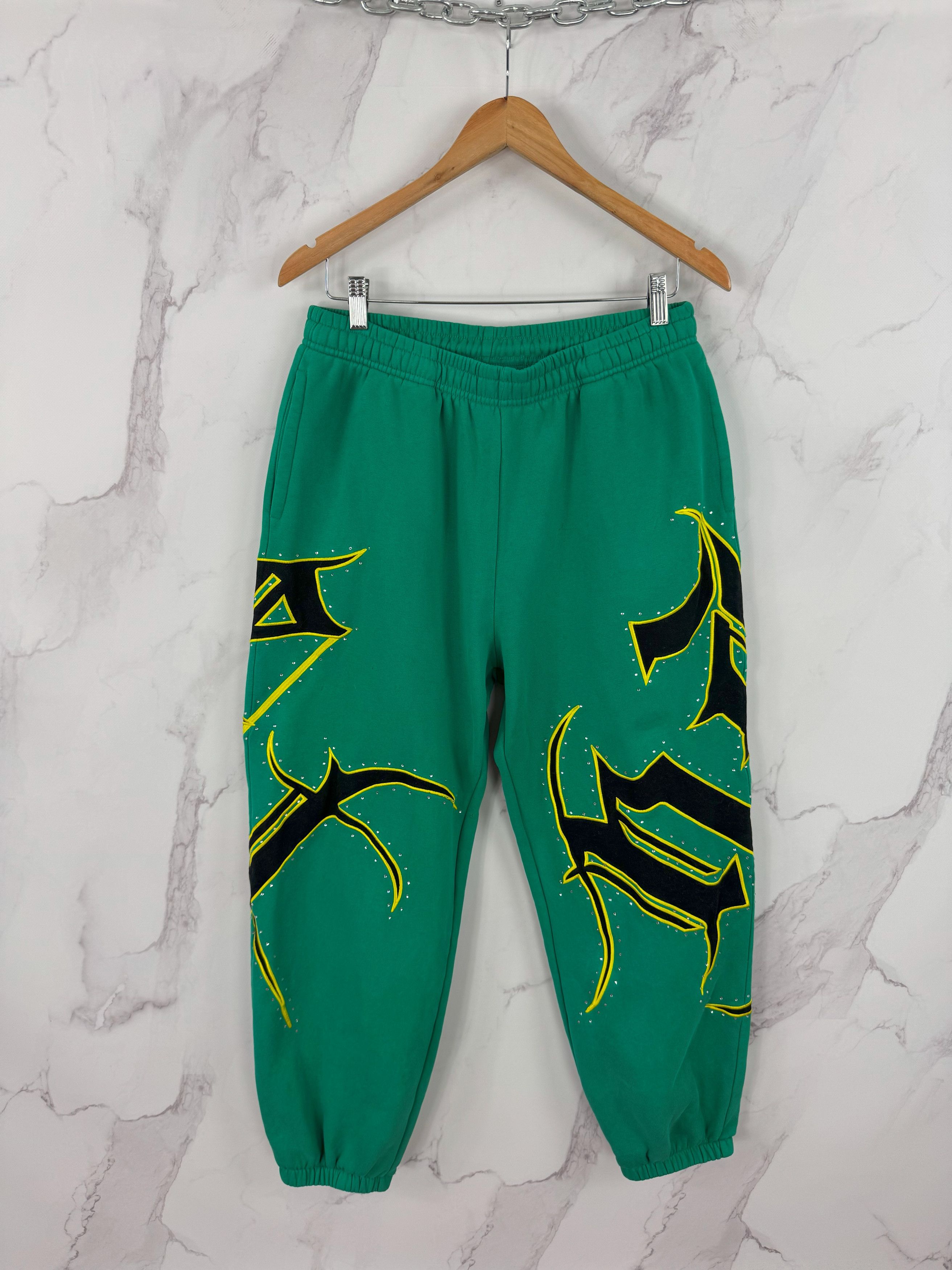 Named Collective Glitter Logo Joggers Streetwear Track Pants in Green, Men's (Size 36)