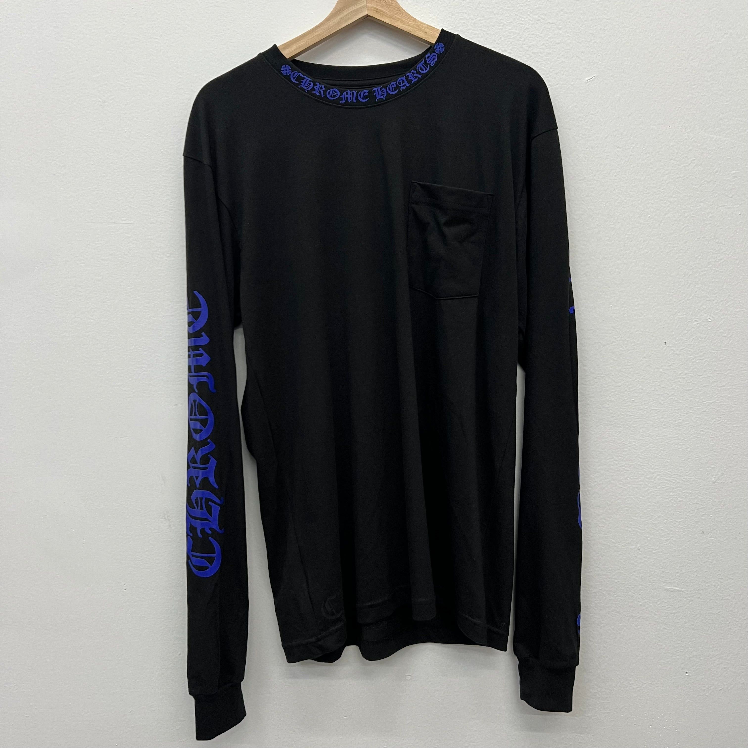 New - Chrome Hearts Blue Collar Longsleeve Script T-Shirt in Black, Men's (Size Large)
