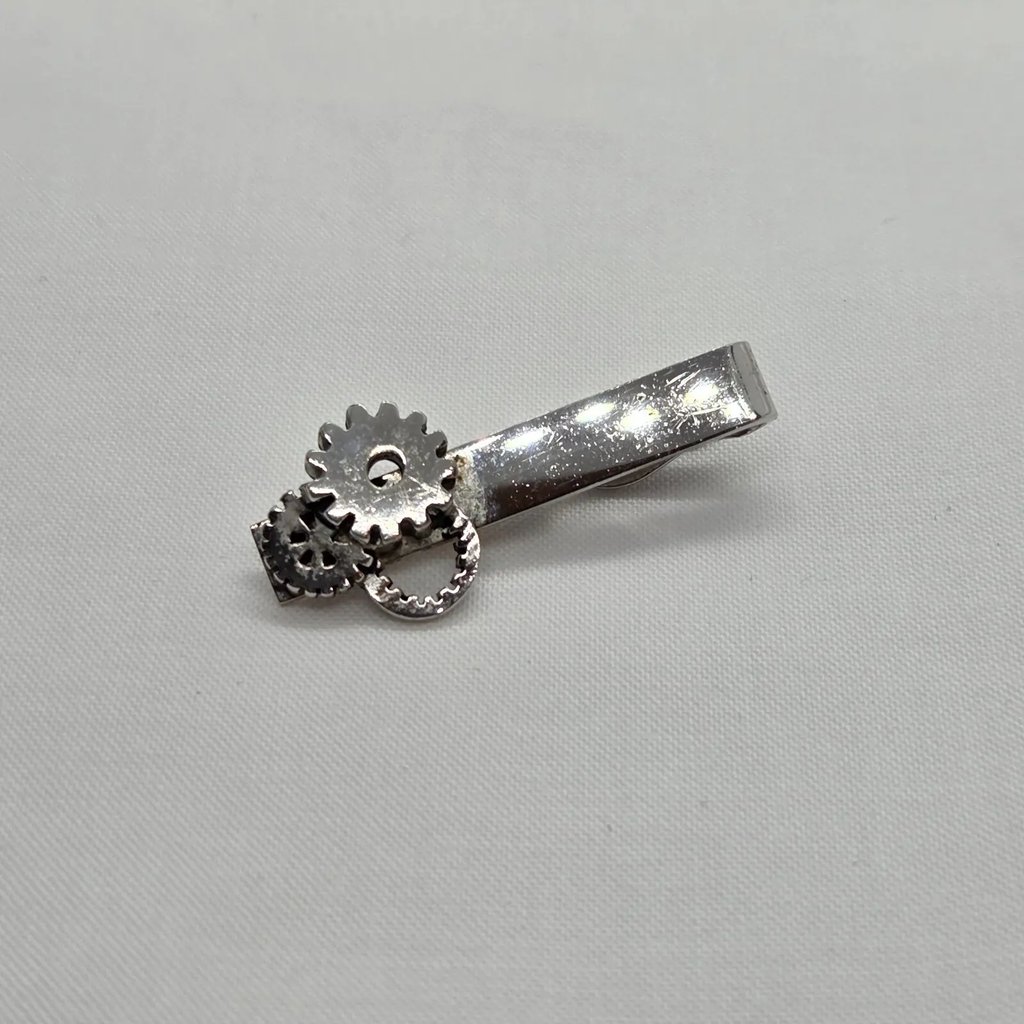 Vintage Swank Silver-Tone Cog/Gear Tie Bar, Men's