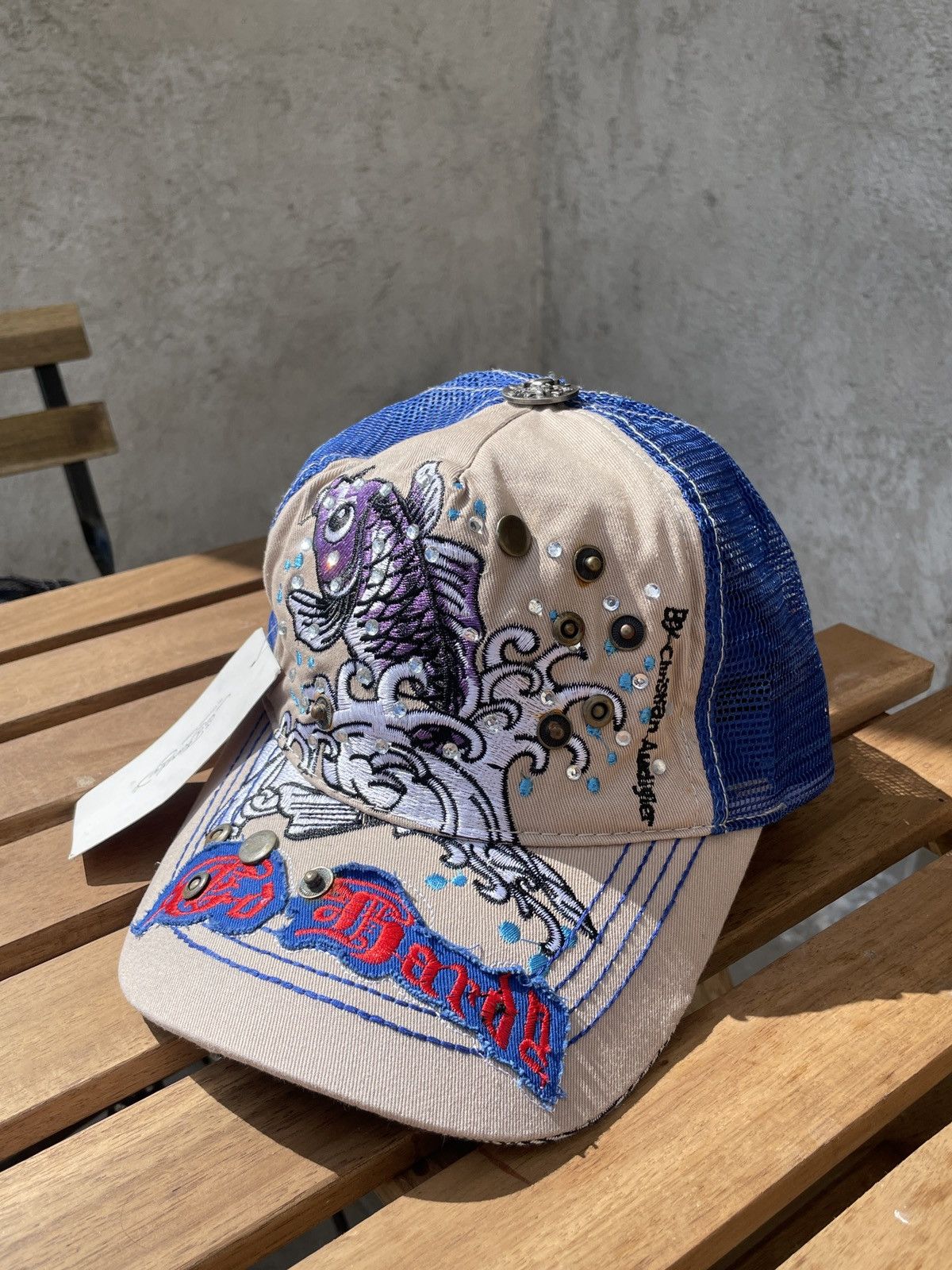 00S Ed Hardy By Christian Audigier Cap Y2K Rap Swag in Beige, Men's