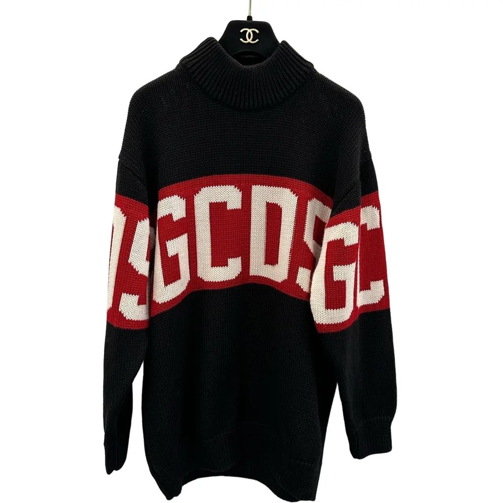 Gcds Logo Merino Wool Sweater Size S in Black, Men's