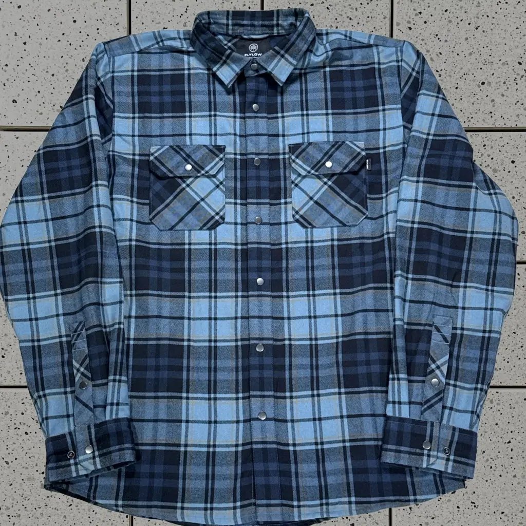 Flylow Shirt Mens L Blue Green Plaid Handlebar Tech Flannel Snap Nwot, Men's
