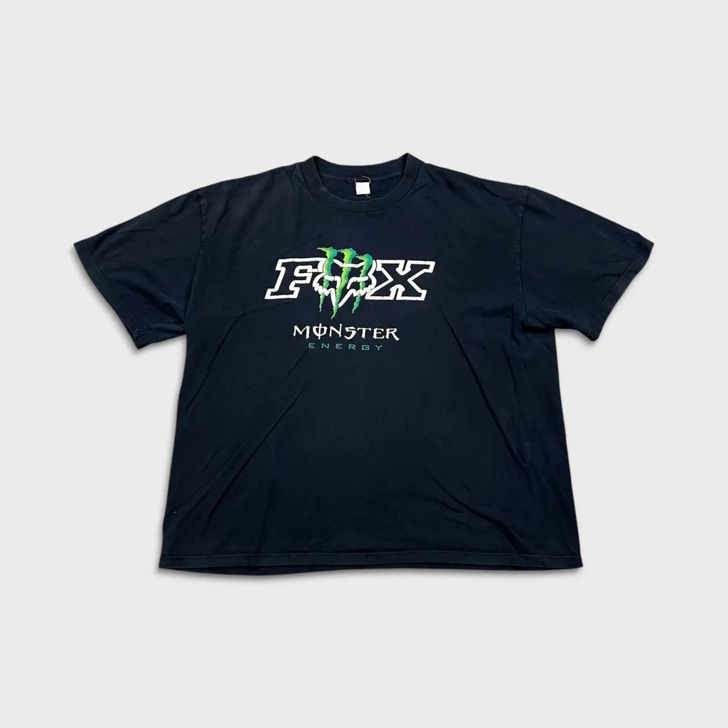 Vintage Vtg Fox Racing Monster Energy T Shirt Double Sided Faded Tee in Black, Men's (Size Xxl)