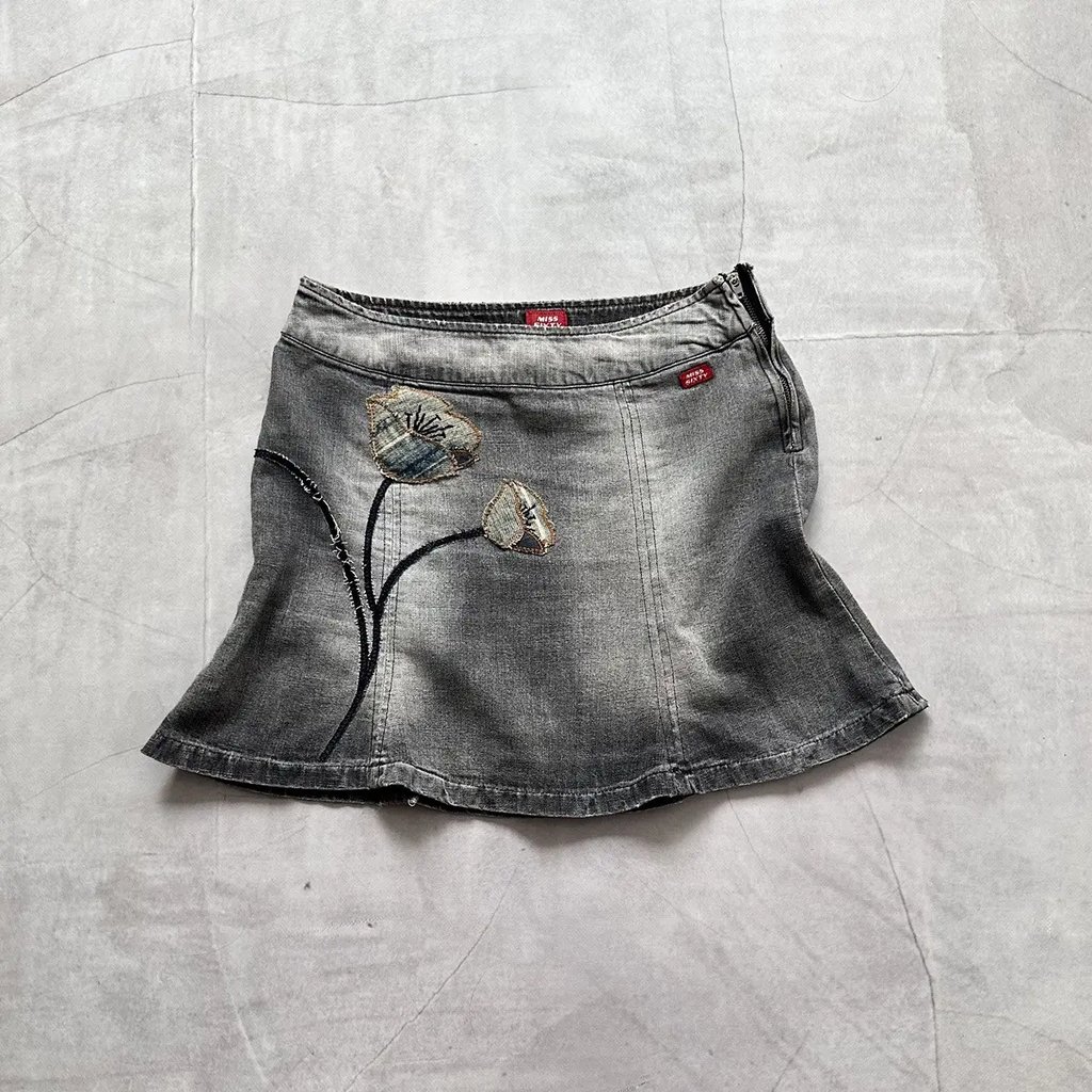 Miss Sixty Floral Vintage Faded Skirt Cop Copine Vibe in Gray, Women's (Size 28)