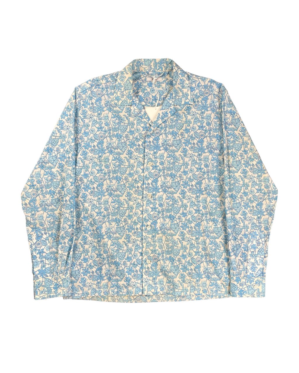 1950s Repurposed Fabric 'frosted Flower' Button Up Shirt 1/1 in Blue, Men's (Size M)