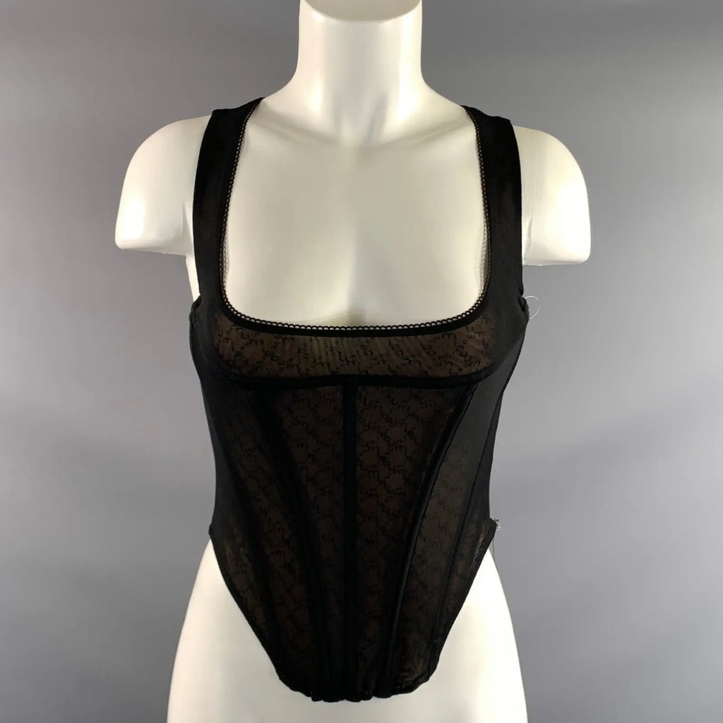 Miaou Size S Black Tan Polyester Monogram Bustier Dress Top, Women's