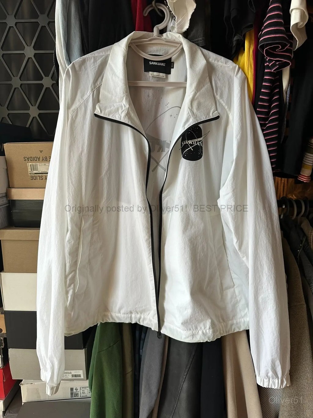 Sankuanz Nasa Coach Jacket Wind-Resistant Bfajijk369 in White, Men's (Size M)