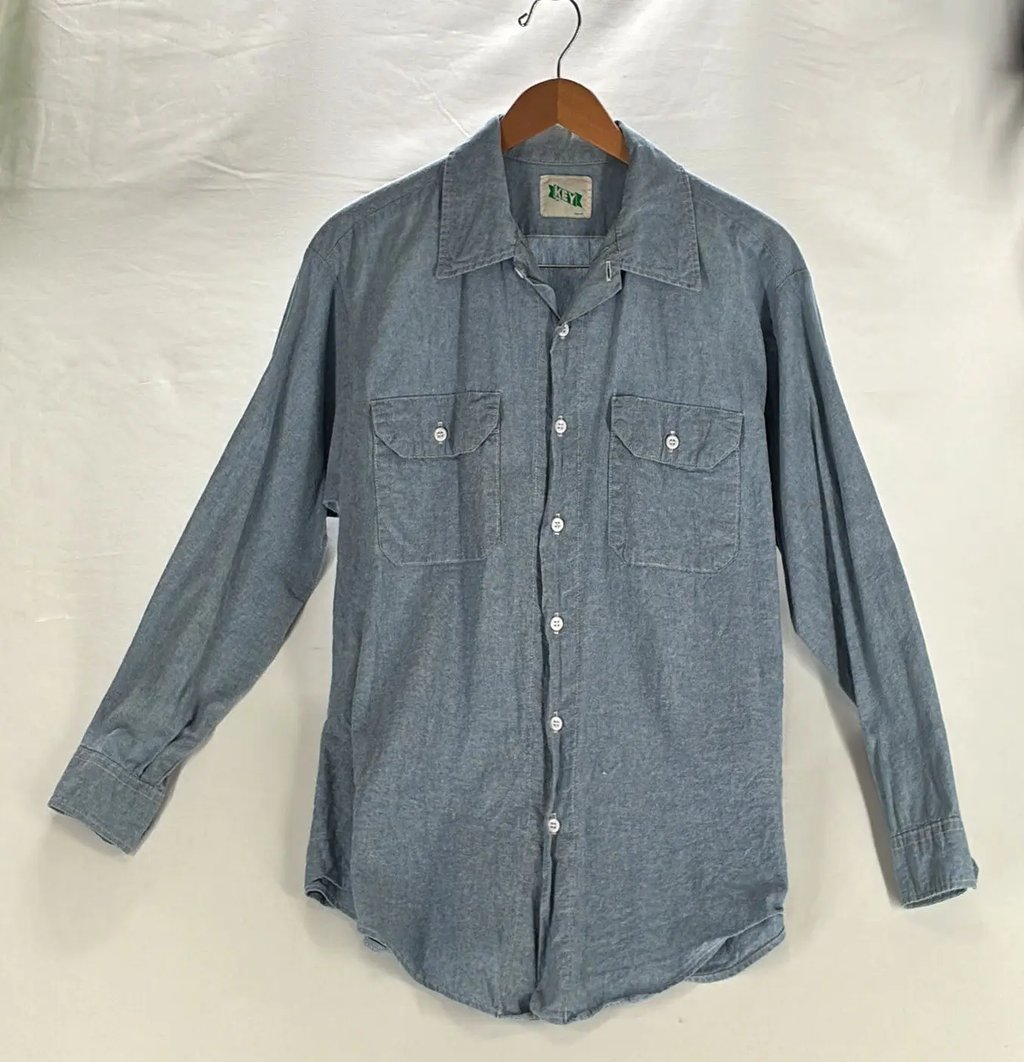 60s Key Blue Chambray Work Shirt Men’s Size M Engineer Barn, Men's