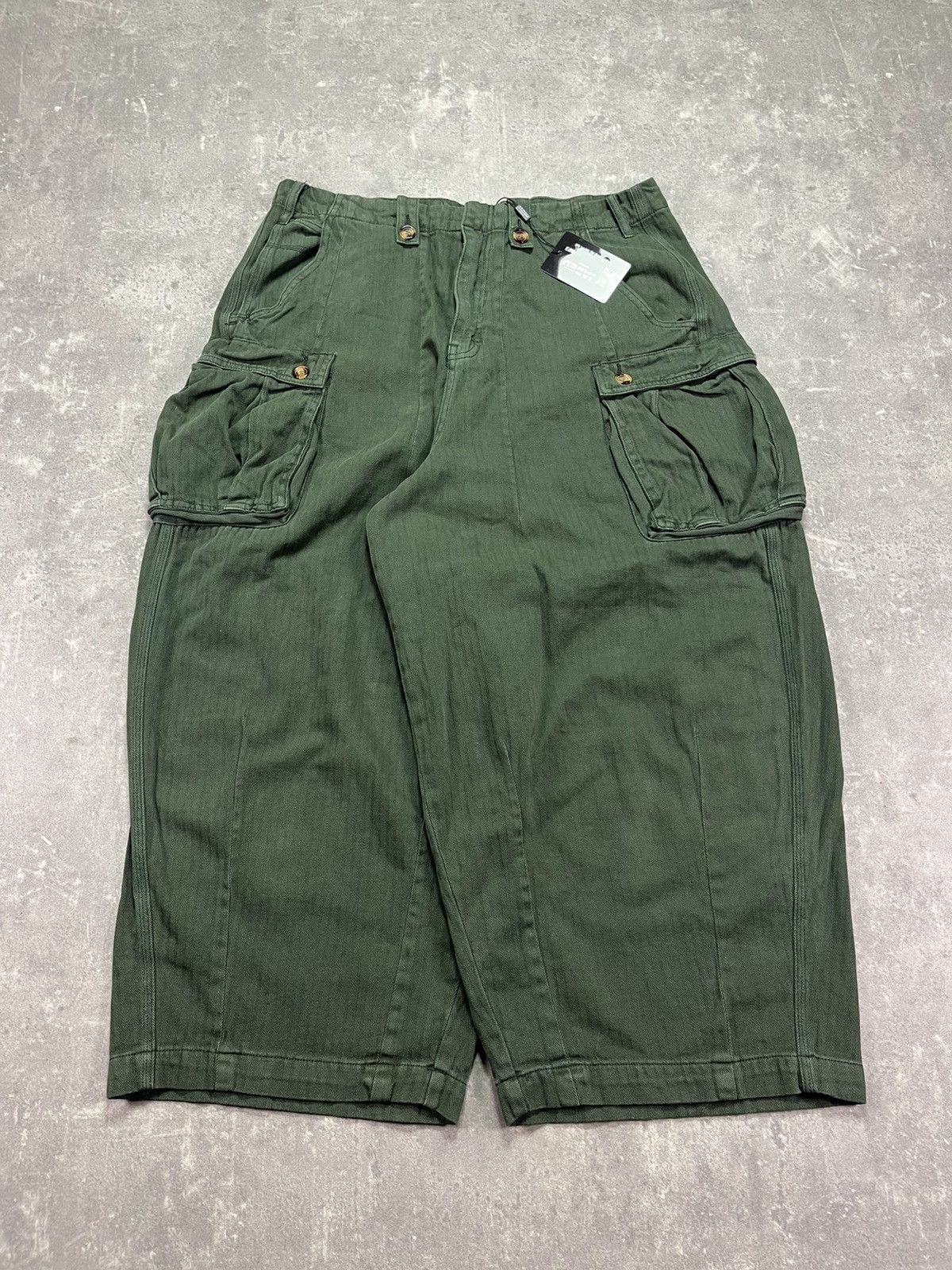 Dswt Jaded London Baggy Military Cargo Balloon Pants 32 34 in Green, Men's