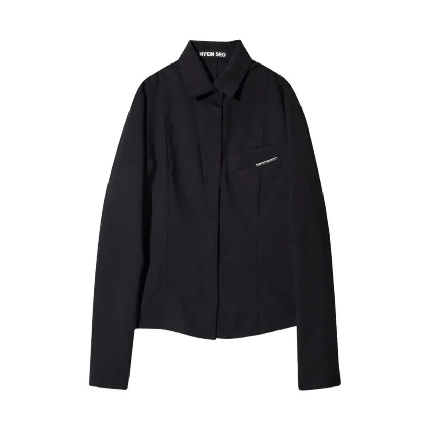 Hyein Seo Slim Wool Shirt With Metal Detail in Black, Women's (Size Xs)