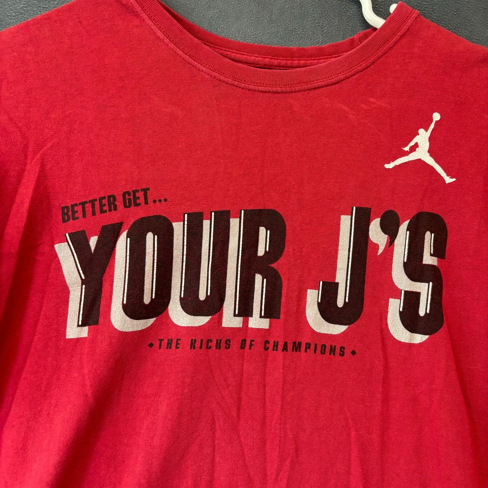 Better Get Your Js Jordan Shirt The Kicks Of Champion Double in Red, Men's (Size Medium)