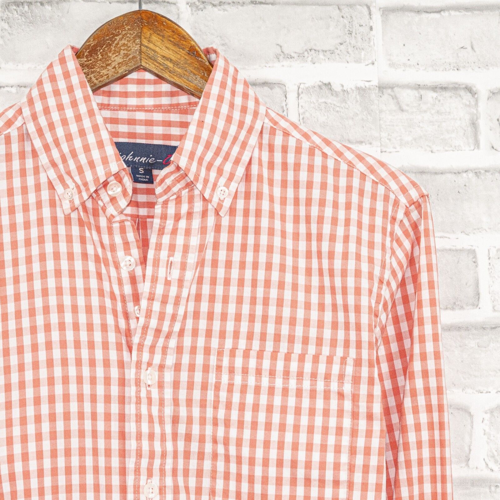 Johnnie O Johnnie-O Men's Button Down Shirt In Coral Orange Gingham (Size Small)