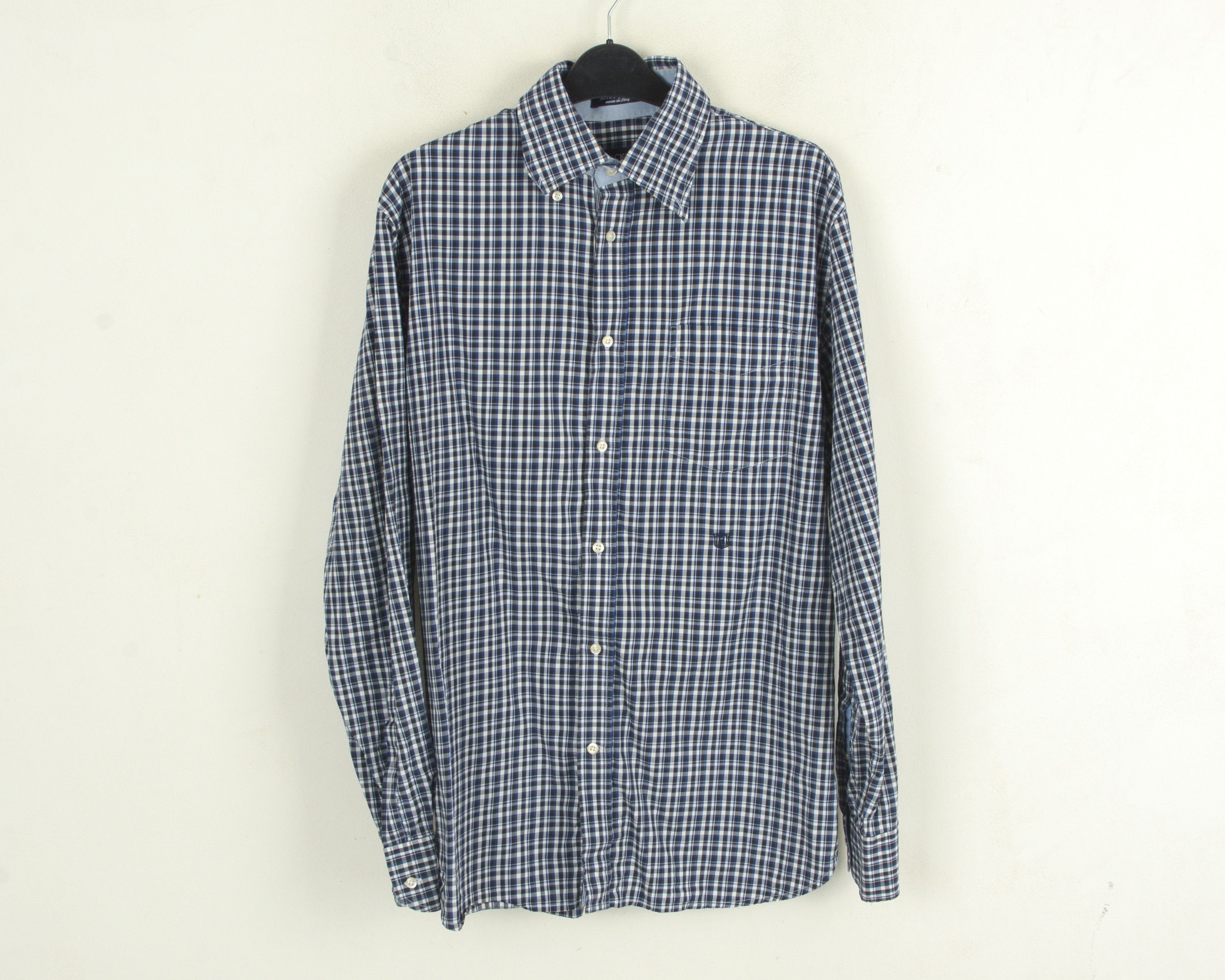 Hackett Men Check Casual Long Sleeve Shirt Button Up Formal M in Blue (Size Medium)