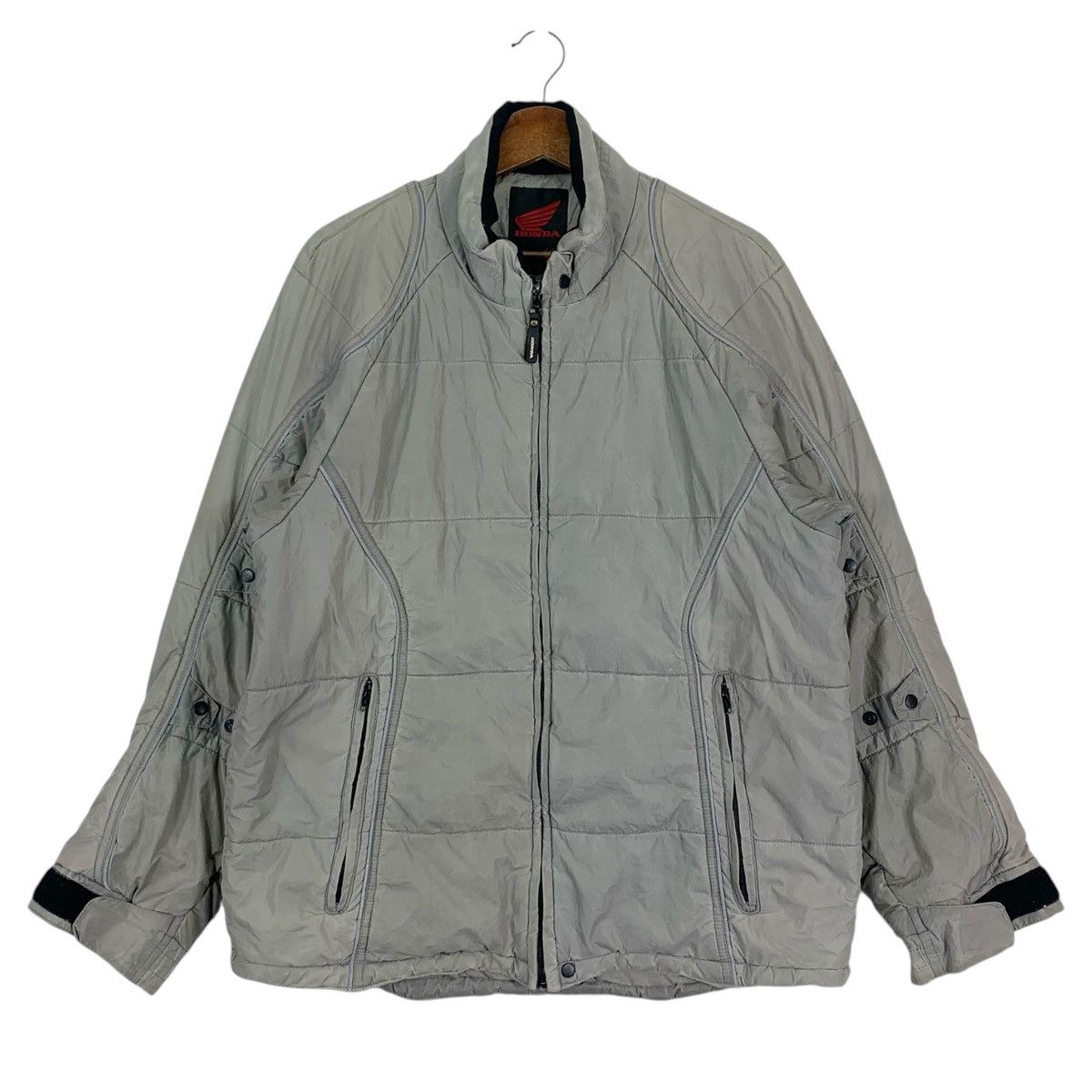 Vintage Honda Racing Full Zipper Puffer Jacket in Silver, Men's (Size Large)