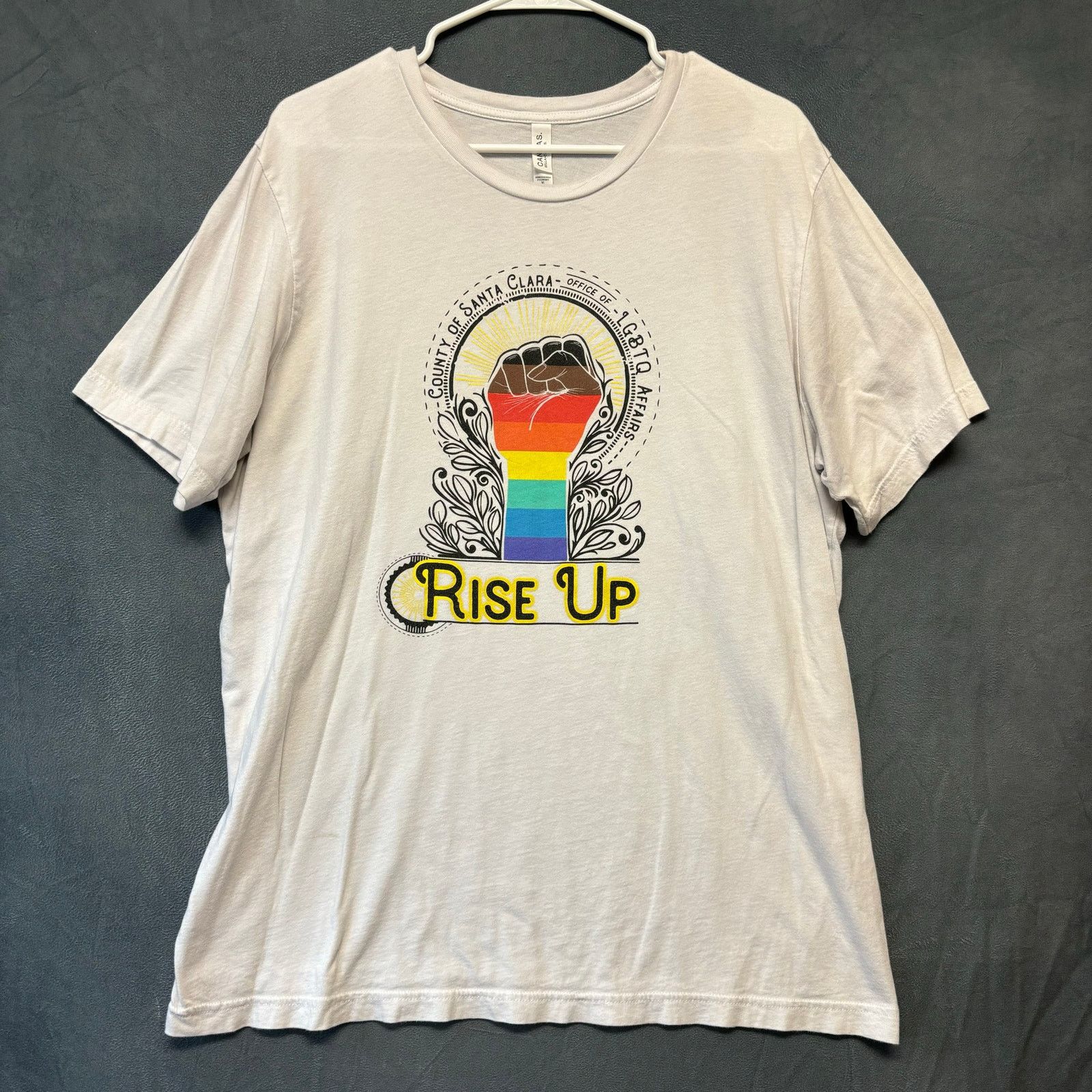 Canvas Rise Up Lgbtq+ Santa Clara Shirt Fist Rainbow Men XL Rainbow in White