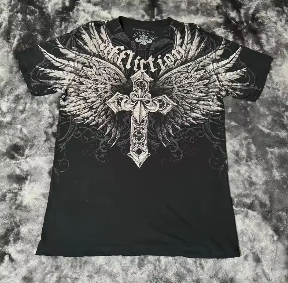 Black Affliction T-Shirt - Bold Graphic Design, Men's (Size Small)