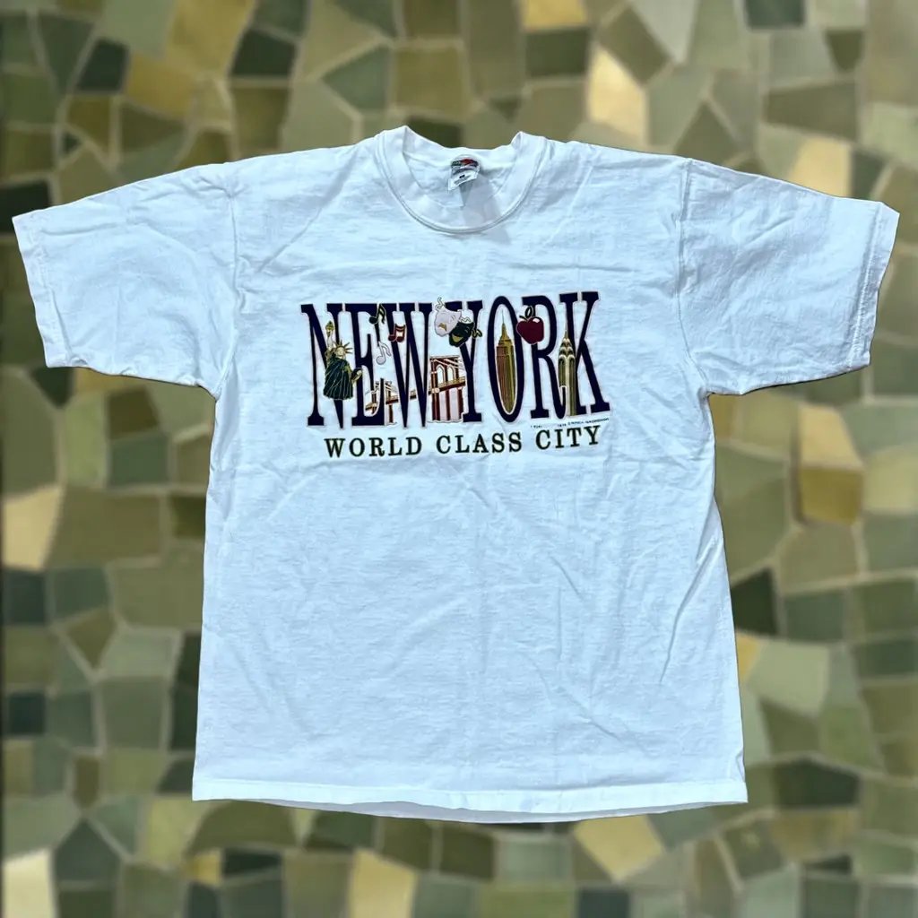 Vintage New York Shirt Mens L White Graphic Print World Class City 1990s, Men's