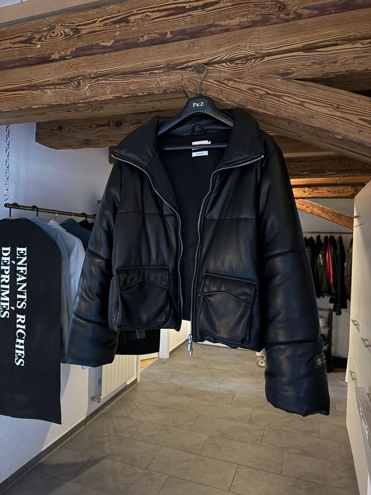 Rhude Faux Leather Down Jacket in Black, Men's (Size Medium)
