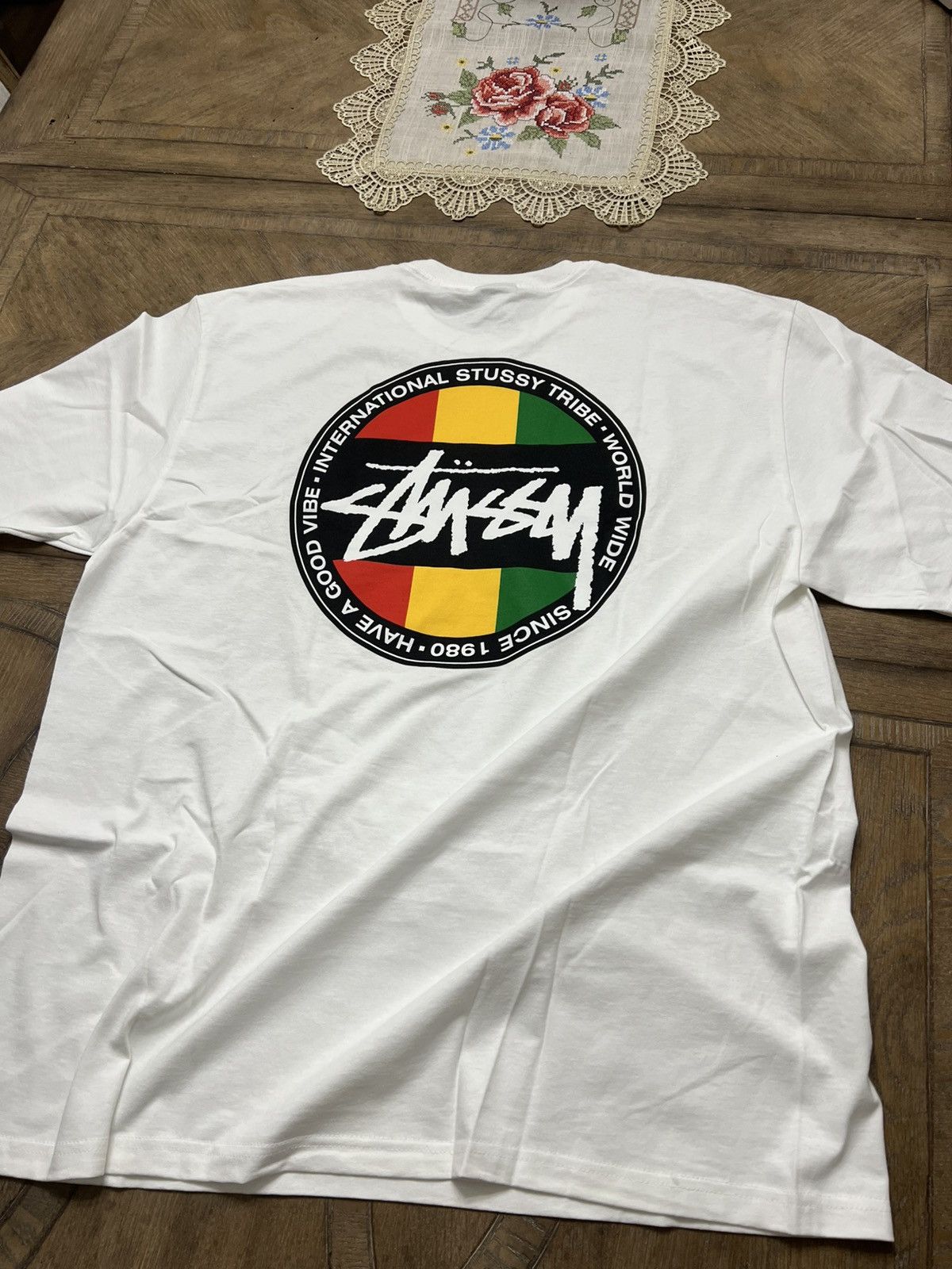 Stussy Classic Dot Tee Rasta Roots Surf White Medium, Men's (Size XL)