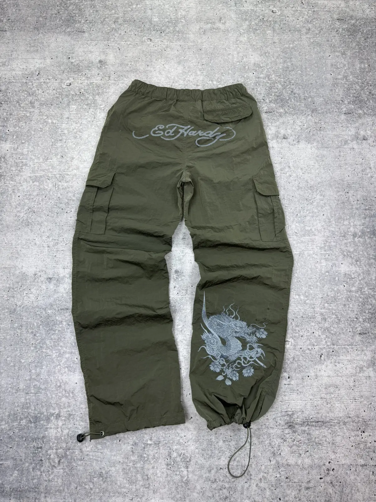 Vintage Ed Hardy & Urban Outfitters Nylon Big Logo Pants Xs in Green, Men's (Size 29)