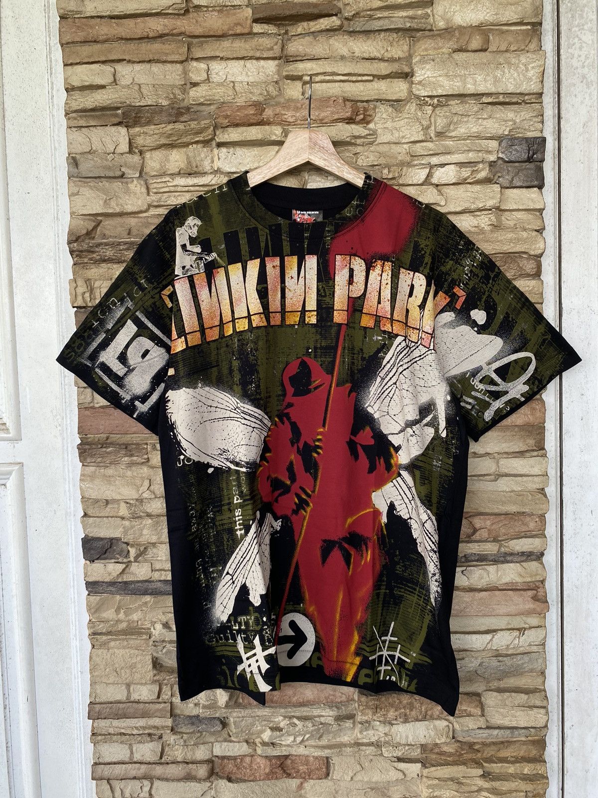 Band Tees Linkin Park Hybrid Theory Band Aop Ovp Fullprint Tees in Black, Men's (Size Large)