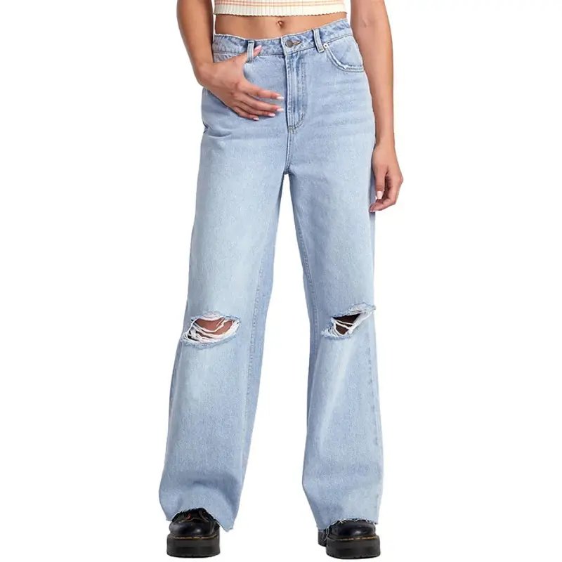Rvca Coco Denim Jeans Light Wash Relaxed Fit Ripped Jeans 28 in Blue, Women's