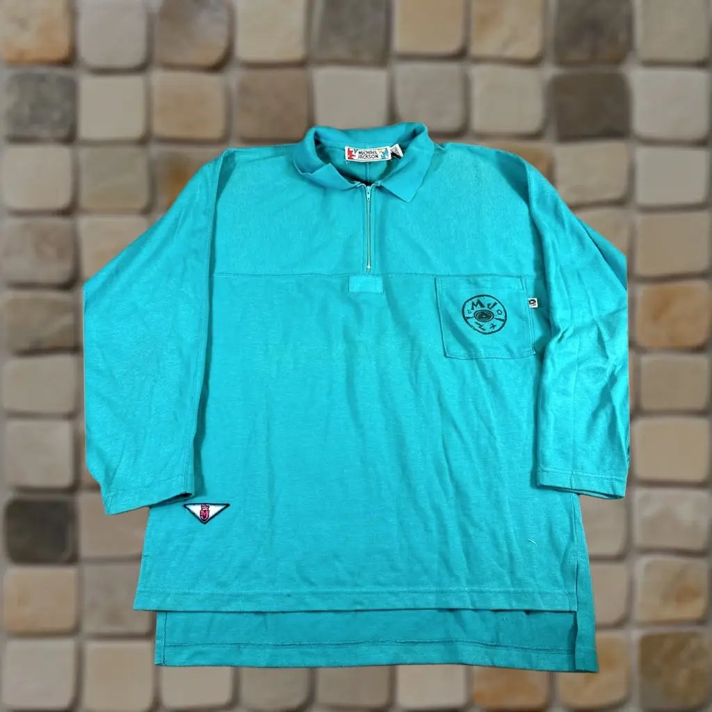 Vintage Michael Jackson Polo Shirt Mens Large Blue Long Sleeve Y2K Mj 1/4 Zip, Men's