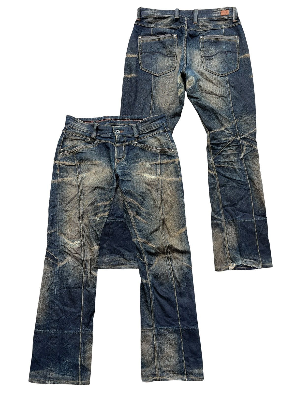 Nicole Club Distressed Damage Mudwash Denim Jeans 32X in Blue, Men's