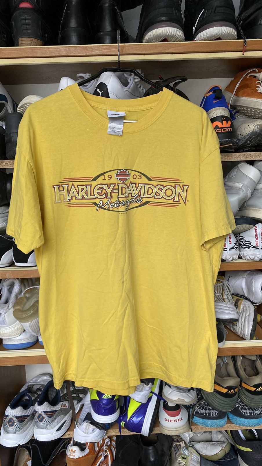 Vintage 00S Harley Davidson Yellow T-Shirt Made In Usa, Men's (Size Large)