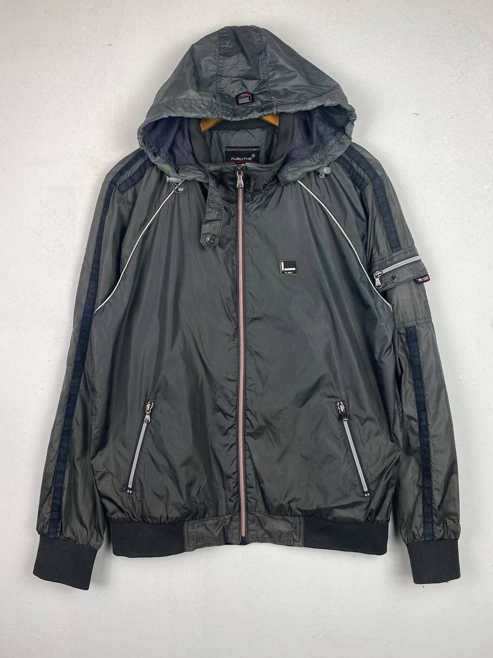 Fubu Light Jacket Big Logo Back in Grey, Men's (Size Large)