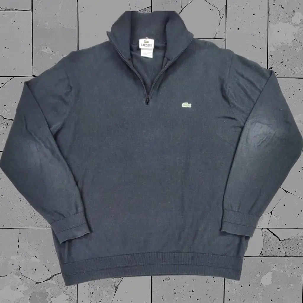 Lacoste Sweater Black 1/4 Zip Sz 6 Us 1XL Cashmere Cotton Blend Soft Tight Knit Mens, Men's