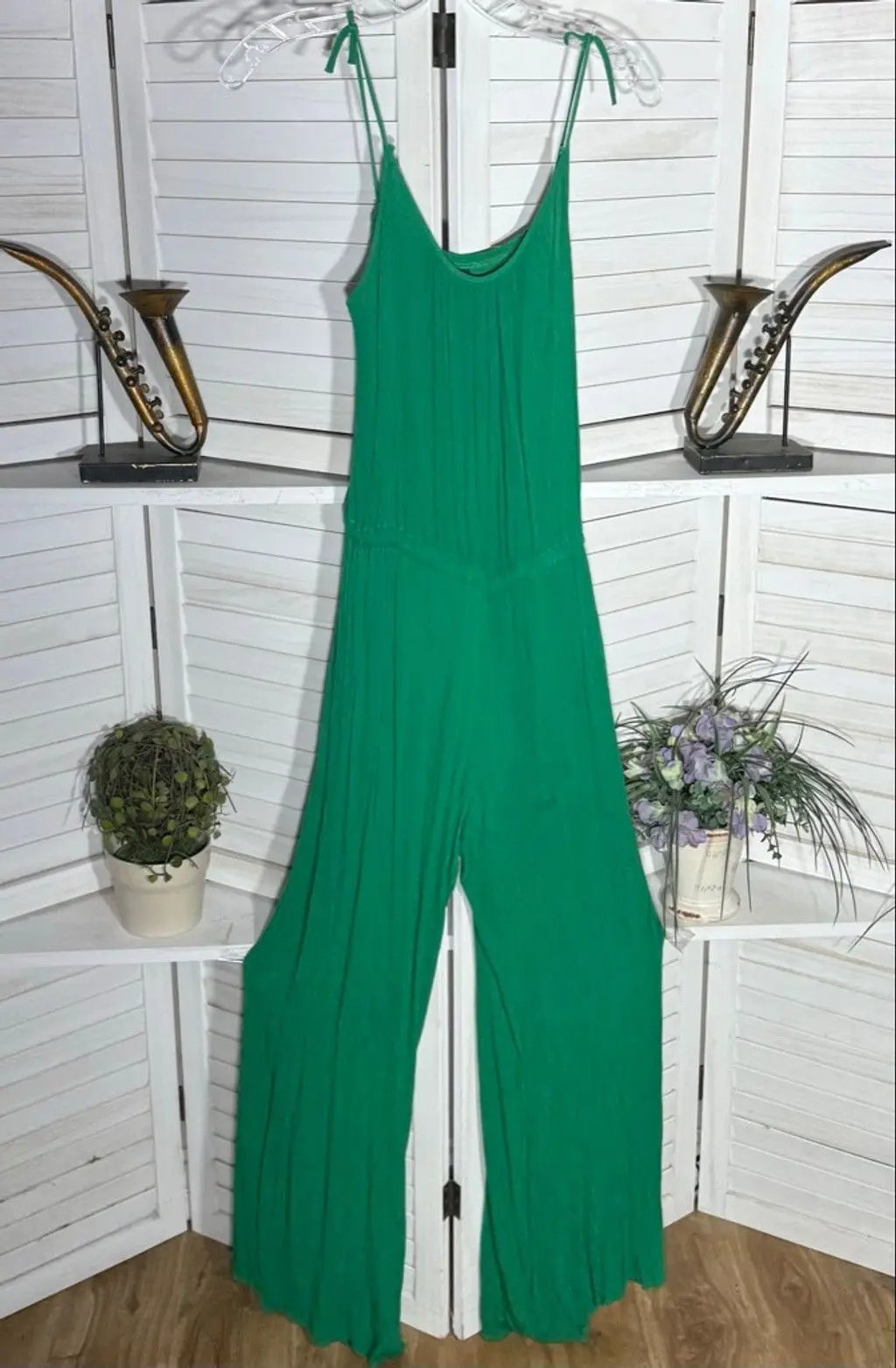 Y2K Green Boho Jumpsuit Pull On Style Wide Legs Overalls M, Women's (Size 27)