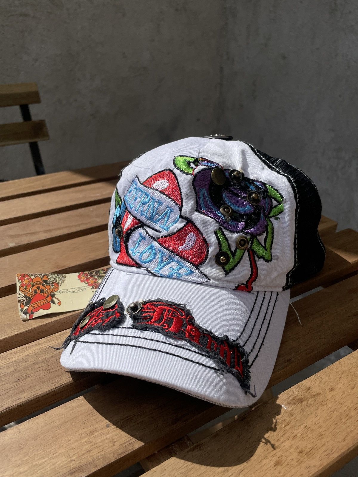00S Ed Hardy By Christian Audigier Cap Y2K Rap Swag in White, Men's