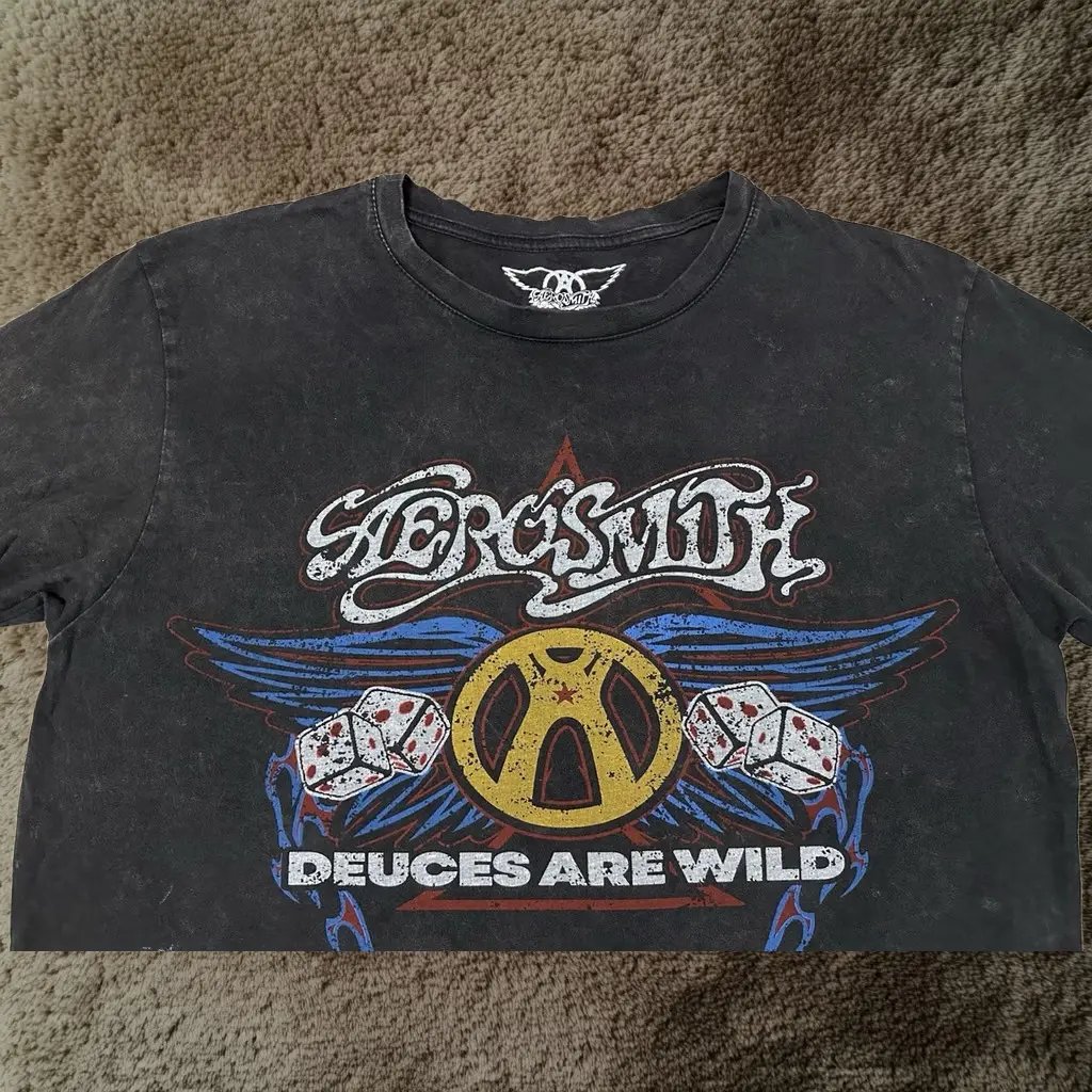 Vintage Aerosmith T-Shirt Mens S Black 2000s Y2K Music Band Deuces Are Wild Promo Style, Men's