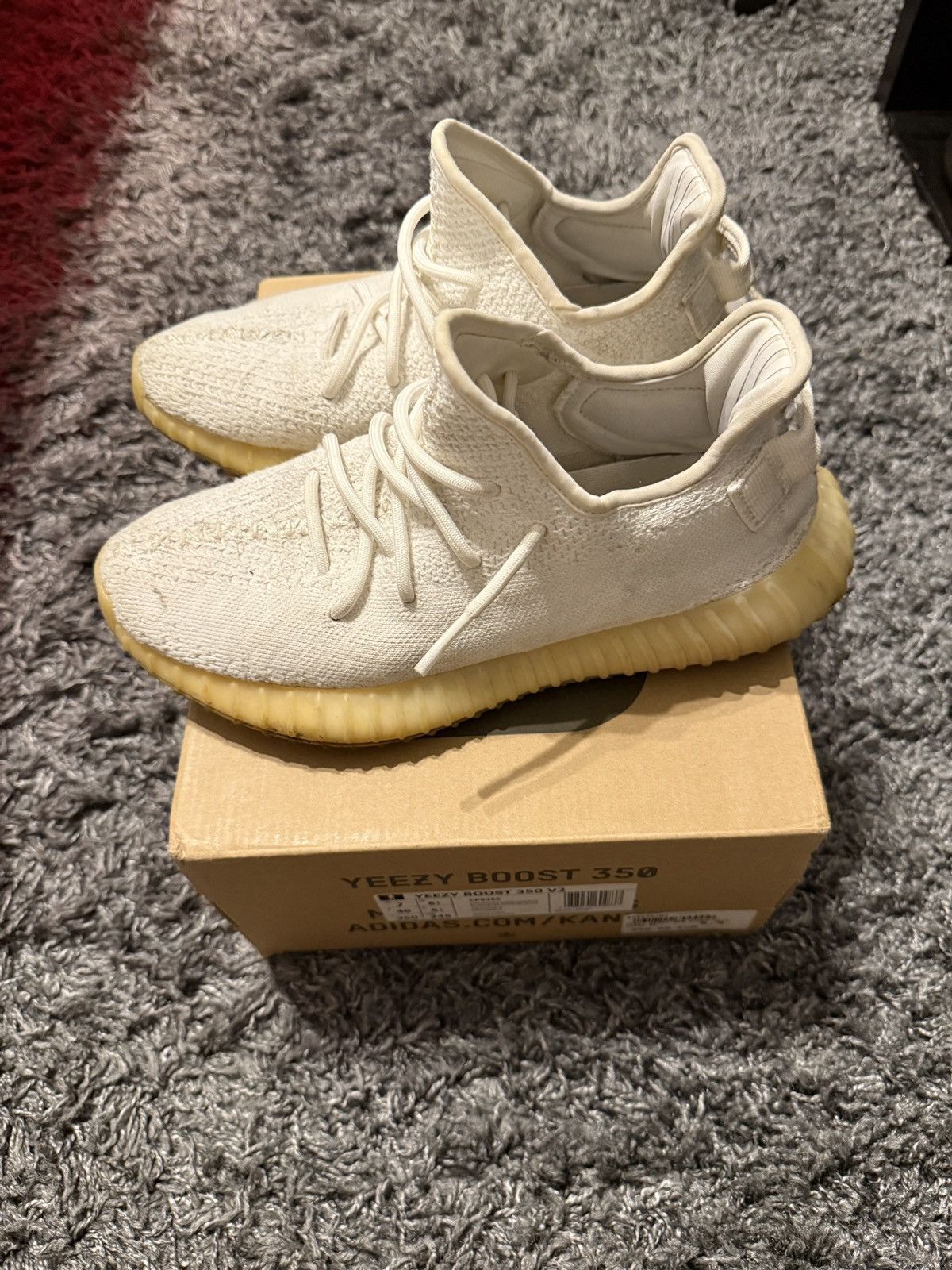 White / Cream Yeezy 350 Shoes, Men's (Size 7.5)