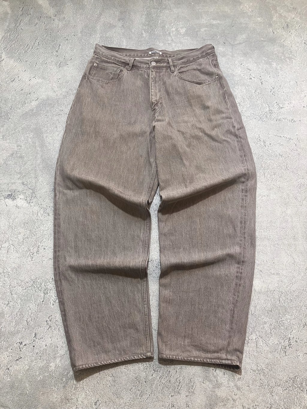 Auralee Mocha Brown Hard Twisted Wide Denim Pants in Beige, Men's (Size 34)